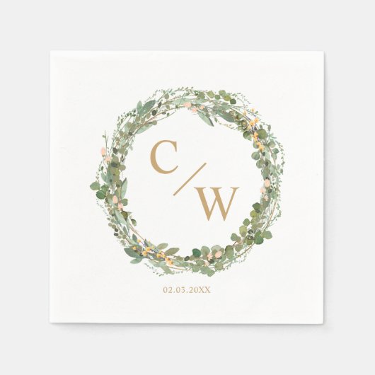 Modern Monogram Elegant Eucalyptus Napkins Servet (Voorkant)