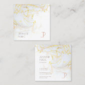 Modern monogram Elegant Goud Marmer Luxe Vierkante Visitekaartje (Voorkant / Achterkant)