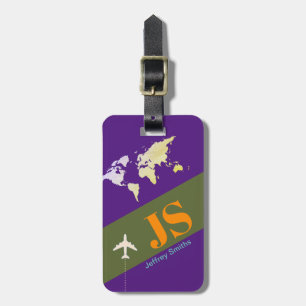modern monogram elegant reizen paars bagagelabel