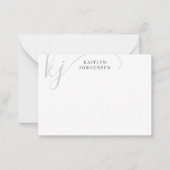 Modern Monogram Elegant Script Initialen Grijs Notitiekaartje (Voorkant)