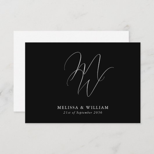 Modern Monogram Elegant Zwart-wit Bruiloft RSVP Kaartje (Voorkant / Achterkant)