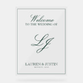 Modern Monogram Emerald Green Script Welkom Acryl Bord (Voorkant)