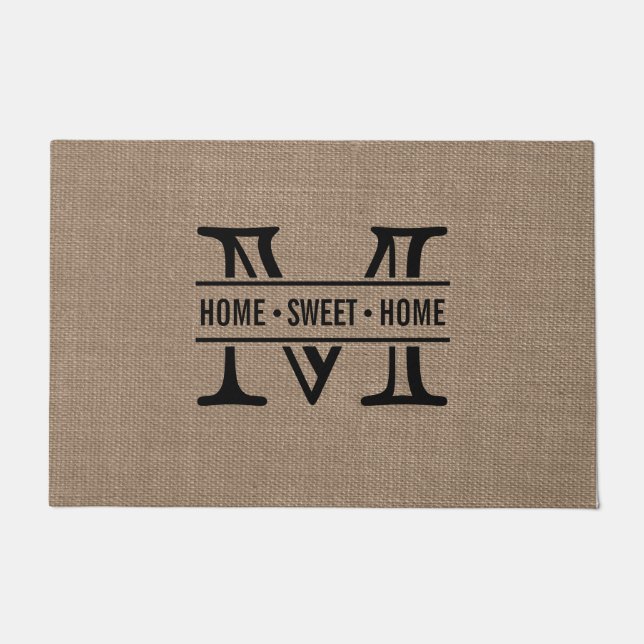 Modern monogram en bijtend Burlap-effect Deurmat (Voorkant)