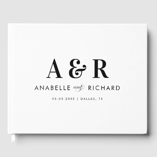 Modern monogram en minimalistisch withuwelijk met  gastenboek (Voorkant)