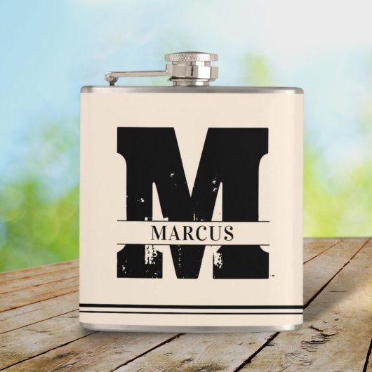 Modern Monogram en Naam Man Heupfles