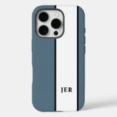 Modern Monogram | Étui pour iPhone 16 à rayure ble (Verso)