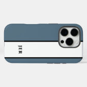 Modern Monogram | Étui pour iPhone 16 à rayure ble (Verso (horizontal))