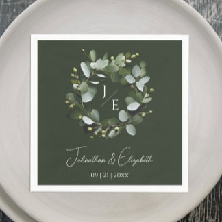Modern Monogram Eucalyptus Krans Donkergroen Servet