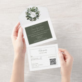 Modern Monogram Eucalyptus Krans Trouwen | Wit All In One Uitnodiging (Afscheurbaar)