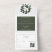 Modern Monogram Eucalyptus Krans Trouwen | Wit All In One Uitnodiging (Binnen)