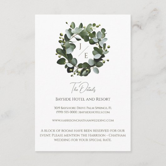 Modern Monogram Eucalyptus Krans Trouwen | Wit Informatiekaartje (Voorkant)