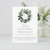 Modern Monogram Eucalyptus Krans Trouwen | Wit Informatiekaartje (Staand voorkant)