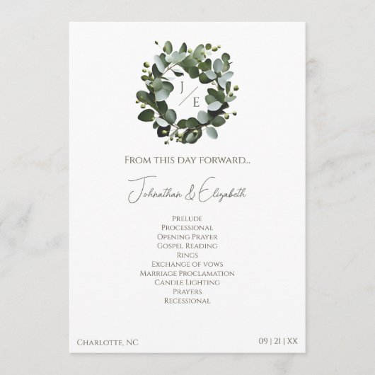 Modern Monogram Eucalyptus Krans Trouwen | Wit Programma (Voorkant)