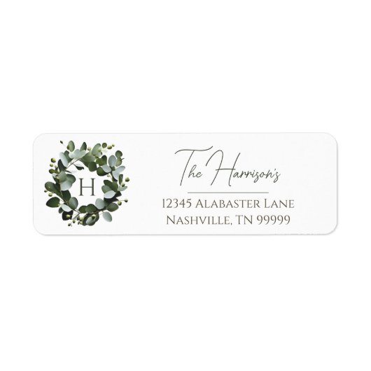 Modern monogram eucalyptuskrans | Wit Etiket (Voorkant)
