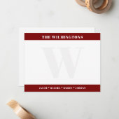 Modern Monogram Family Names Dark Red Stationery Notitiekaartje (Voorkant / Achterkant in situ)