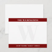 Modern Monogram Family Names Dark Red Stationery Notitiekaartje (Voorkant / Achterkant)