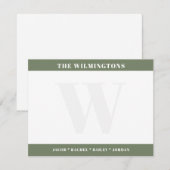 Modern Monogram Family Names Sage Green Stationery Notitiekaartje (Voorkant / Achterkant)