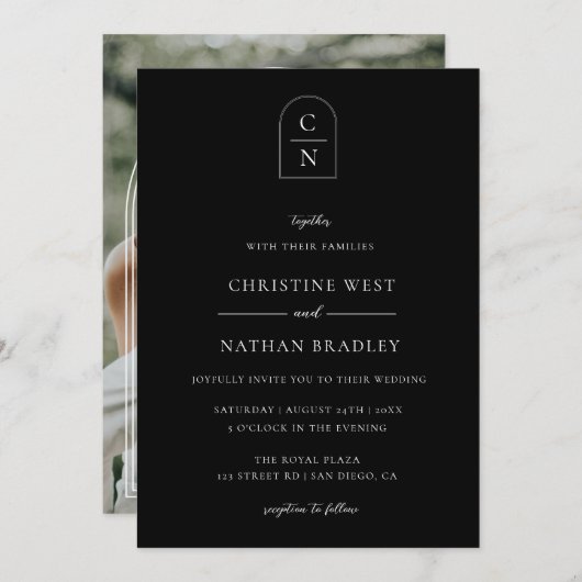 Modern Monogram Foto Arch Wedding Invitation Kaart (Voorkant / Achterkant)