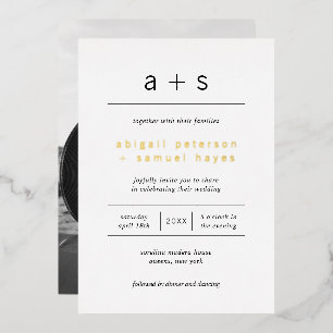 Modern Monogram Foto minimalistisch bruiloft Gold Folie Uitnodiging