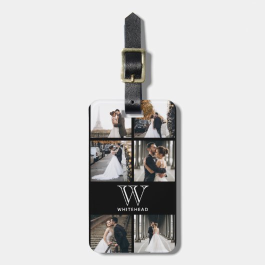 Modern Monogram Fotocollage Bagagelabel (Voorkant verticaal)