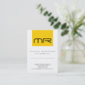 Modern Monogram Geel Witte Visitekaartje (Staand voorkant)