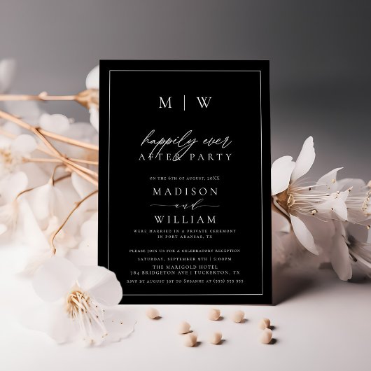 Modern Monogram Gelukkig Ooit Na Feestbruiloft Kaart