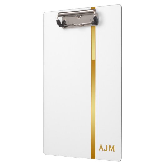 Modern Monogram Gepersonaliseerd Wit en Goud Klembord (Links)