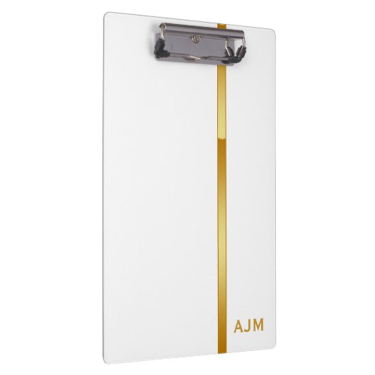 Modern Monogram Gepersonaliseerd Wit en Goud Klembord (Rechts)