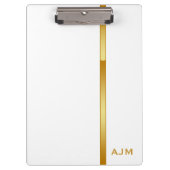 Modern Monogram Gepersonaliseerd Wit en Goud Klembord (Voorkant)