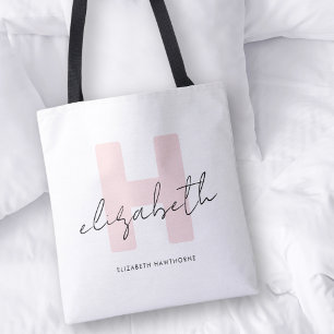 Modern Monogram Girly Script Blush Pink Initiaal Draagtas
