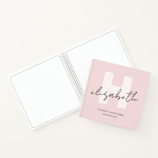 Modern Monogram Girly Script Blush Pink Sketchbook Notitieboek (Binnen)