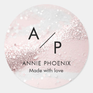 Modern Monogram Glitter Classic Ronde Sticker