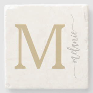 Modern Monogram Gold Silver Stone Onderzetter