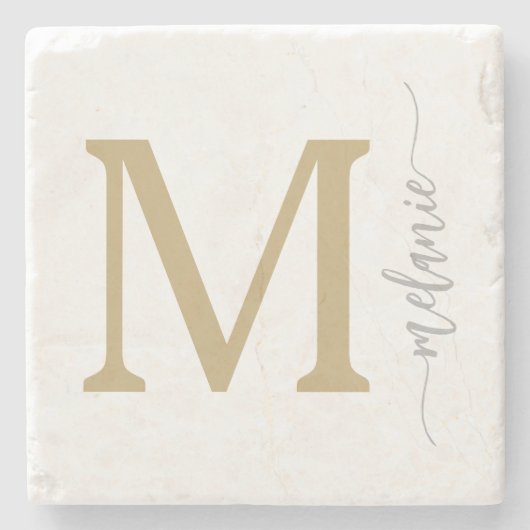 Modern Monogram Gold Silver Stone Onderzetter (Voorkant)