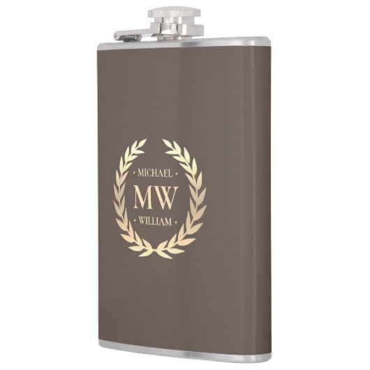 Modern Monogram Golfer Naam Initialen Bruin Goud Heupfles (Links)