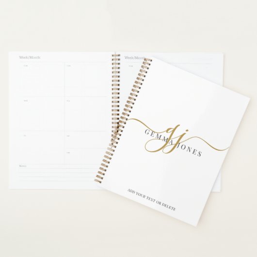 Modern Monogram Goud Script Zwart Naam Wit Planner (Display)
