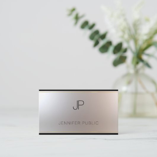 Modern Monogram Goud Zilver Sjabloon Luxe Zijde Visitekaartje (Staand voorkant)