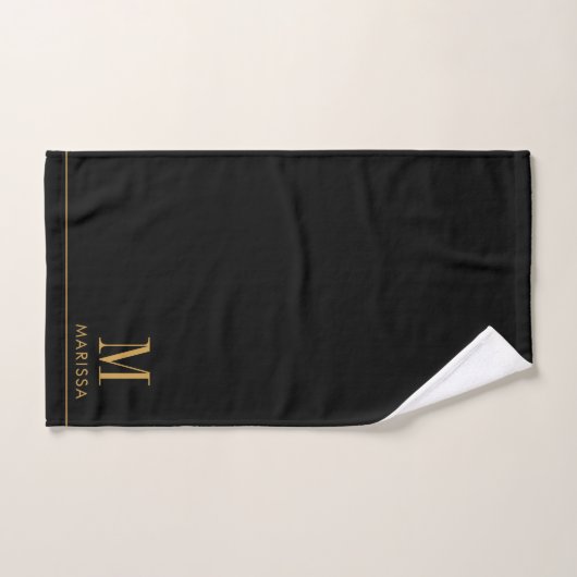 Modern Monogram Goud Zwart Initiaal Naam Bad Handdoek (Handdoek)