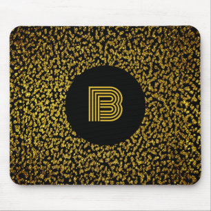 Modern monogram gouden stippen zwart muismat