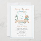 Modern Monogram Green Crest Greenery Baby Kaart (Voorkant)