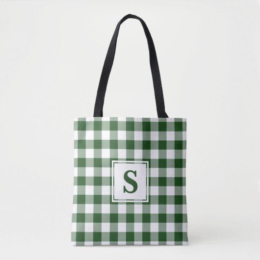 Modern Monogram Green en White Gingham Pattern Draagtas (Voorkant)