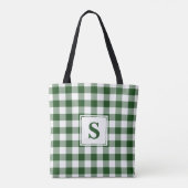 Modern Monogram Green en White Gingham Pattern Draagtas (Achterkant)