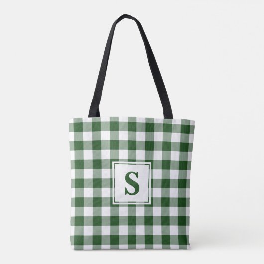 Modern Monogram Green en White Gingham Pattern Draagtas (Achterkant)