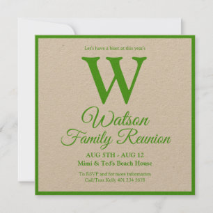 Modern Monogram Green Stripes Family Reunion Kaart