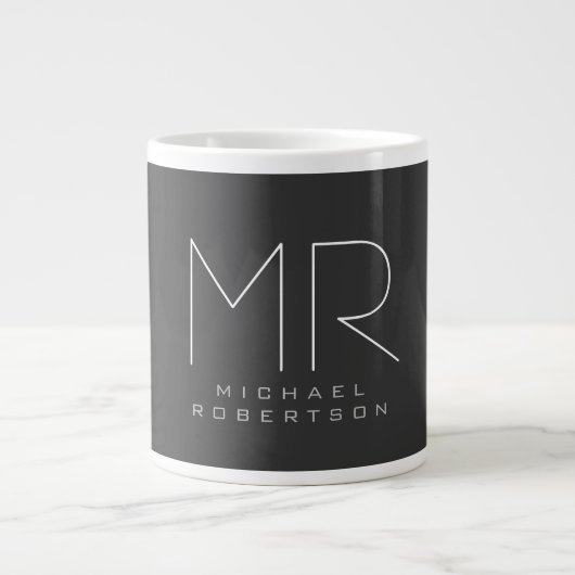 Modern Monogram Grijs Wit Minimalist Extra Grote Beker (Voorkant)