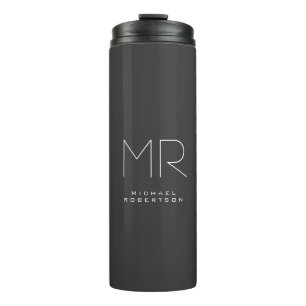 Modern Monogram Grijs Wit Minimalist Thermosbeker