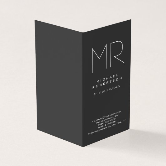 Modern Monogram Grijs Wit Minimalist Visitekaartjes (Buitenkant)