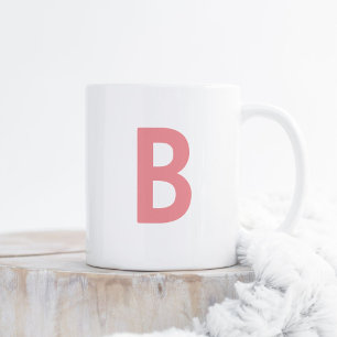 Modern Monogram Grote letter Roos Roze Koffiemok
