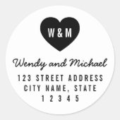 Modern Monogram Heart Couple Weddenschap Ronde Sticker (Voorkant)