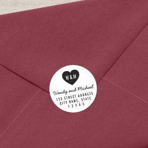 Modern Monogram Heart Couple Weddenschap Ronde Sticker